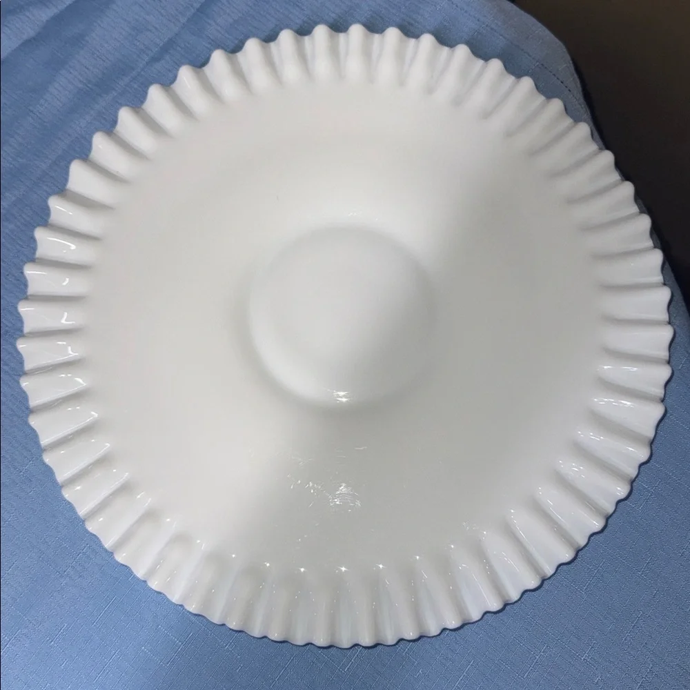 Fenton Ruffled Edge Hobnail Milk Glass Low Footed Cake Plate 13.5” diameter - Picture 2 of 5